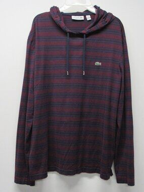 Lacoste Lightweight Hoodie Mens sz 5 Large Long Sleeve Pullover Cotton Striped